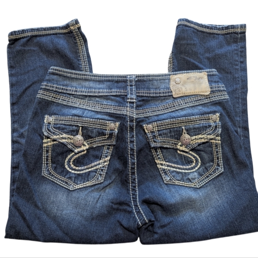 Silver Suki Surplus Capri Size W28 Dark Blue Denim EUC